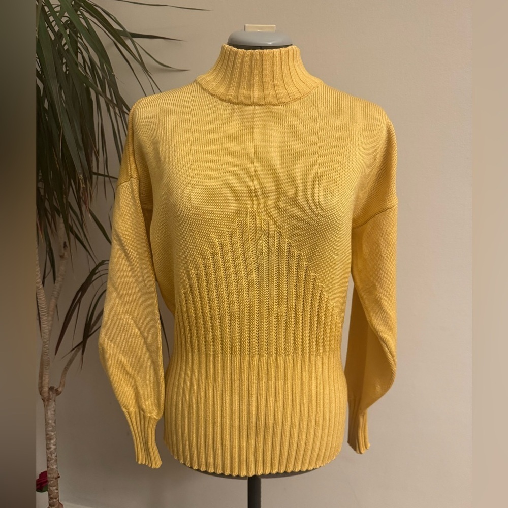 Vintage FIA Italia Handloomed Yellow Mock Neck Ribbed Sweater